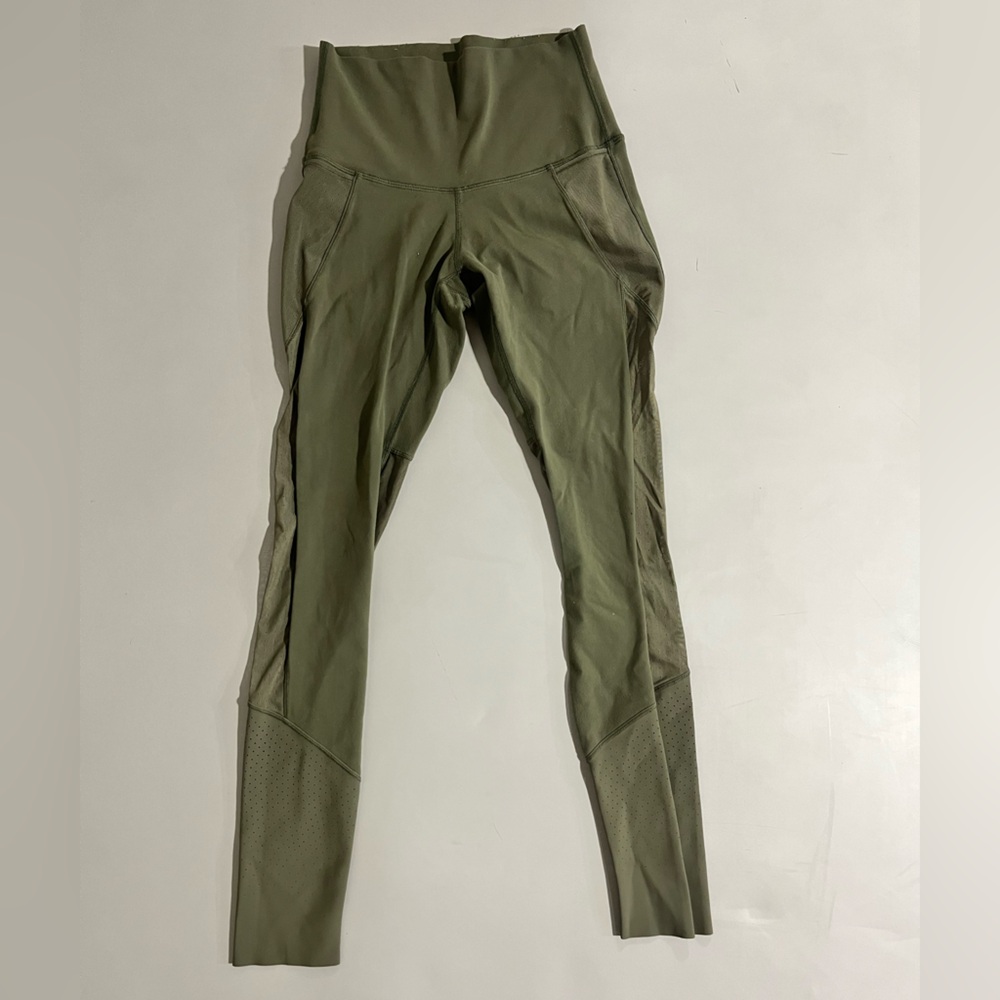 Lululemon Mesh Army Green Leggings sz 6